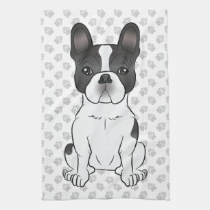Svart pied French Bulldog / Fransk Bulldogg Hund & Kökshandduk