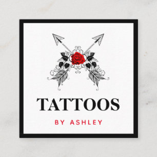 Svart pilar och Röd ros Tattoo Artist Feminine Fyrkantigt Visitkort