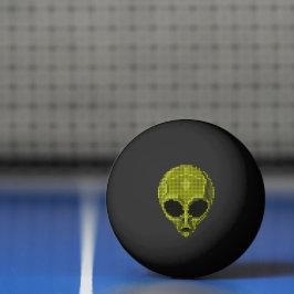Svart pingisboll med grönt utomjordingehuvud