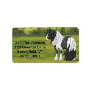 Svart Pinto Piebald Gypsy Vanner Draft Hors Adressetikett