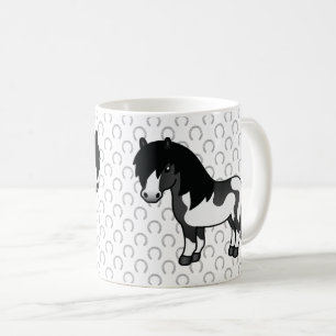 Svart Pinto Shetlandsponny Tecknad Illustration Kaffemugg