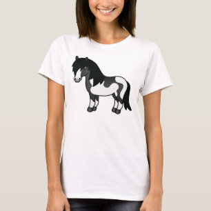 Svart Pinto Shetlandsponny Tecknad Illustration T Shirt
