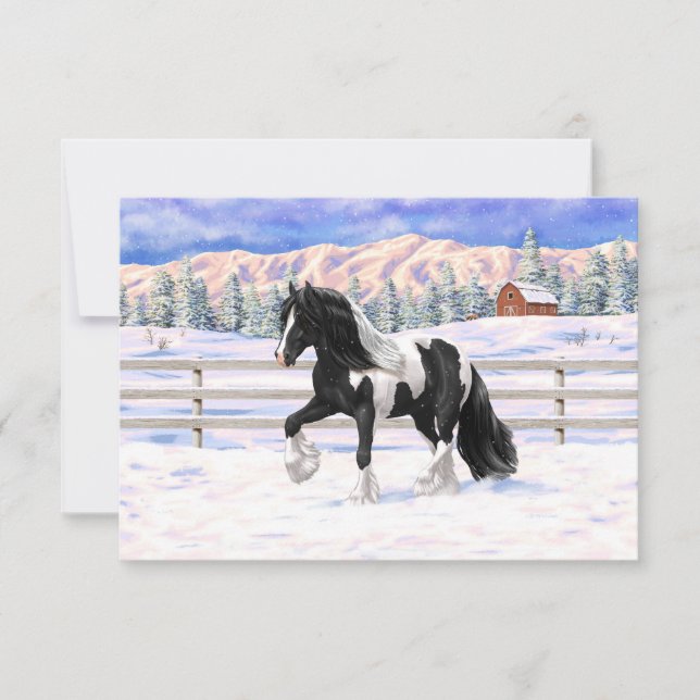 Svart Pintó Skäck Gypsy Vanner Draghäst Inbjudningar (Framsida)