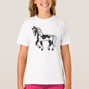 Svart Pinto Travande Häst Tecknad Illustration T Shirt