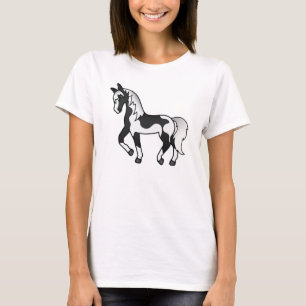 Svart Pinto Travande Tecknad Hästillustration Tee Shirt