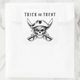 Svart Pirat Skalle Trick Or Treat Halloween Fyrkantigt Klistermärke