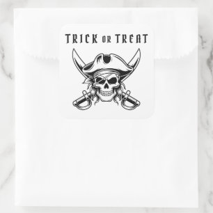 Svart Pirat Skalle Trick Or Treat Halloween Fyrkantigt Klistermärke