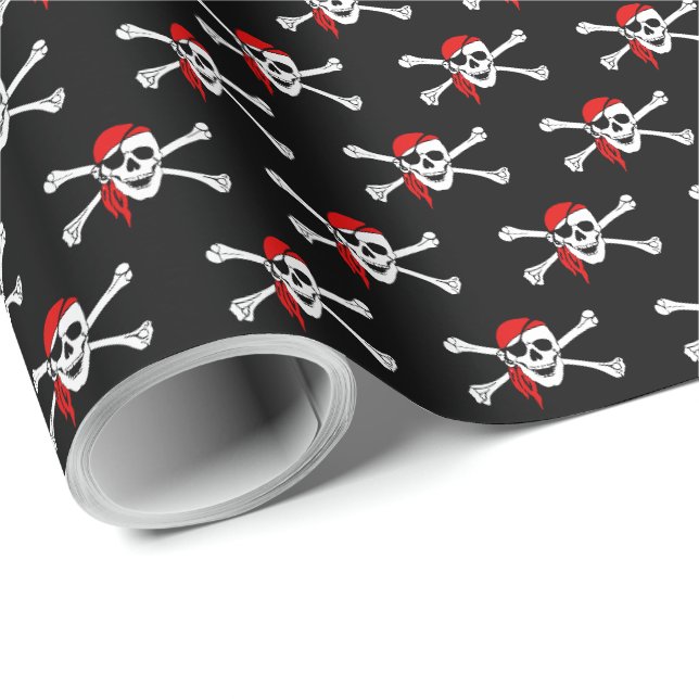 Svart piratskalle och korsade ben i inslagspapper presentpapper (Rullad Hörn)