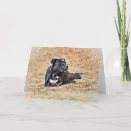 Svart Pit Bull Dog Söt Hund Art Note Card Kort