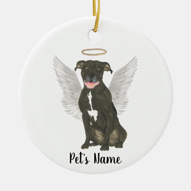 Svart Pitbull Staffy Sympati Minnesmärke Julgransprydnad Keramik (Framsidan)