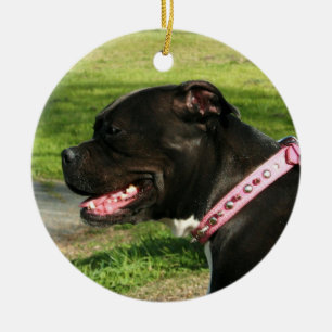 Svart pitbullprydnad julgransprydnad keramik