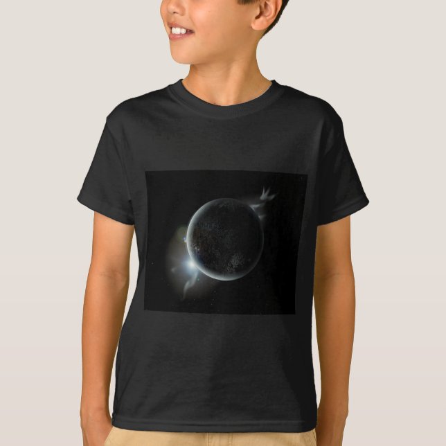 Svart planet 3d-illustration i universum tee shirt (Framsida)
