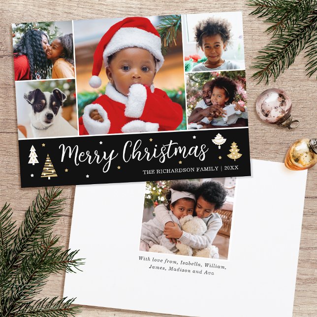 Svart platt av god jul Träd Photo Collage Julkort (Skapare uppladdad)