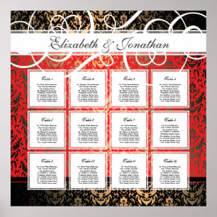 Svart platta Elegant Party 12 Bord, sittdiagram Poster