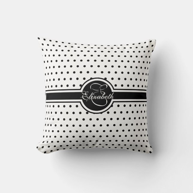 Svart polka dots för elegant på vitMonogram Kudde (Framsida)
