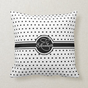Svart polka dots för elegant på vitMonogram Kudde