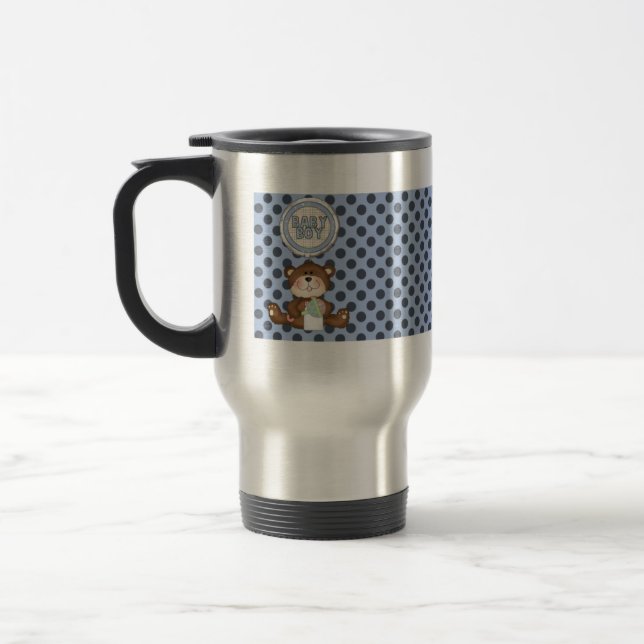 Svart Polka dots på blå med Nalle Resemugg (Vänster)