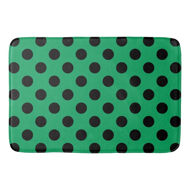 Svart polka dots på färsk grönt badrumsmatta (Framsidan)