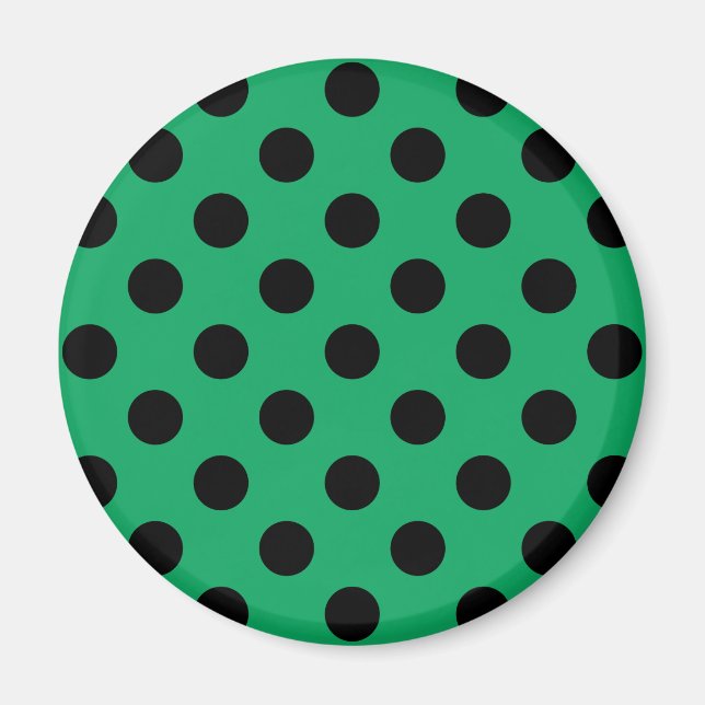 Svart polka dots på färsk grönt magnet (Framsidan)