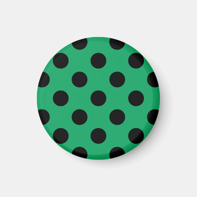 Svart polka dots på färsk grönt magnet (Framsidan)