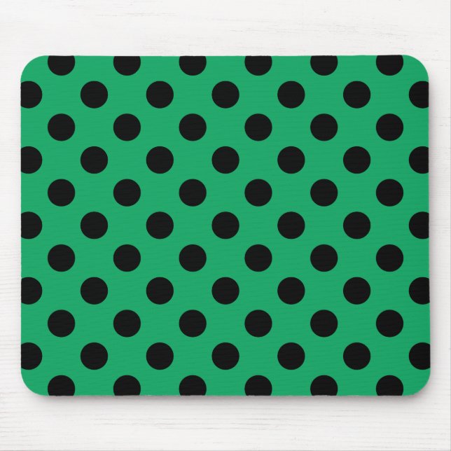 Svart polka dots på färsk grönt musmatta (Framsidan)