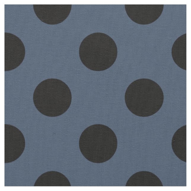 Svart polka dots på grått-blått tyg (Närbild)