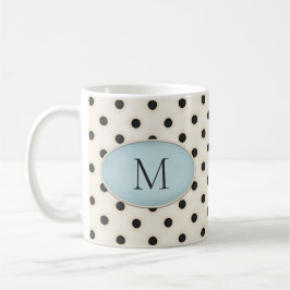 Svart Polka dots på ivoriblåovala monogrammade elf Kaffemugg