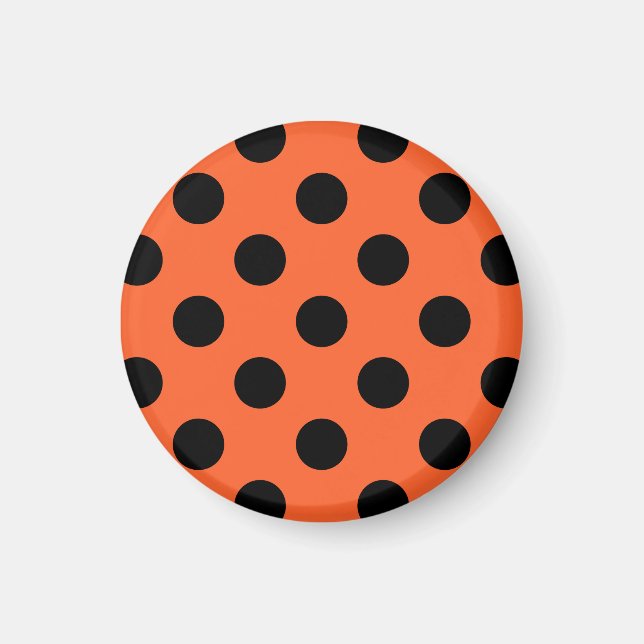 Svart polka dots på orange magnet (Framsidan)