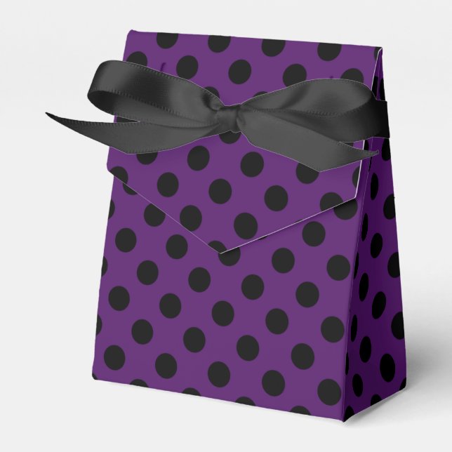 Svart polka dots på plommonets lila presentaskar (Framsidan Sidan)