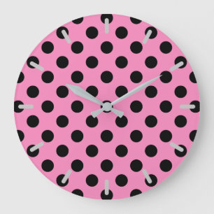 Svart polka dots på rosa stor klocka