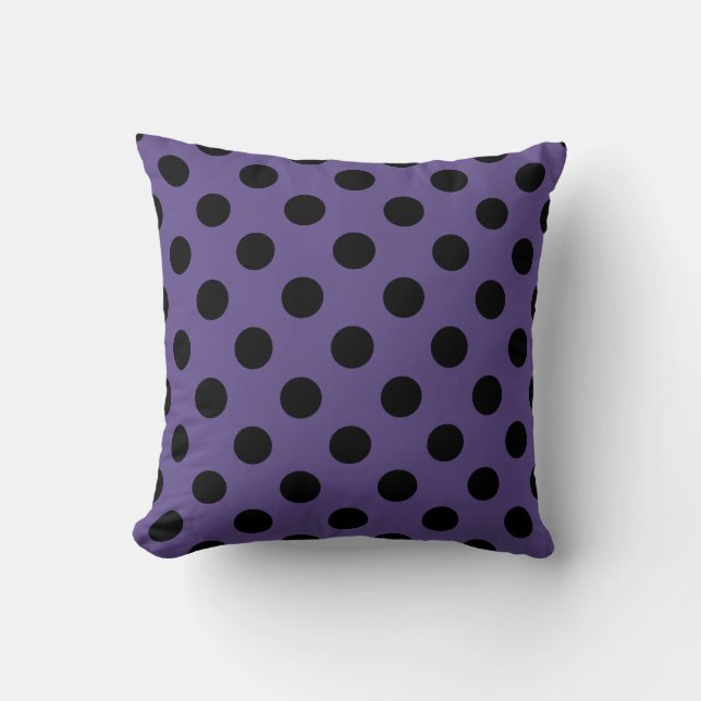 Svart polka dots på ultraviolett kudde (Framsida)