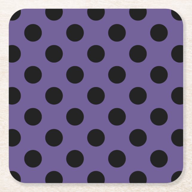 Svart polka dots på ultraviolett underlägg papper kvadrat (Framsidan)