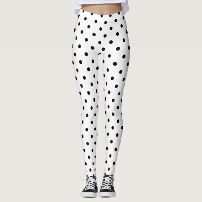 Svart polka dots på vitbakgrund leggings (Framsida)