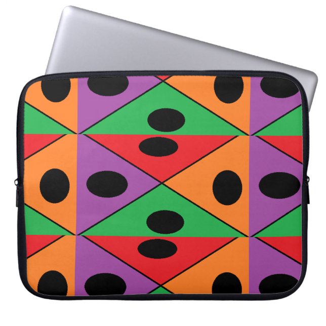 Svart polka-punkt mönstrad laptop fodral (Framsidan)