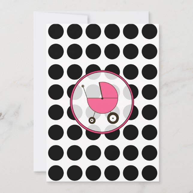 Svart polkatodinbjudning/Shock rosa för spädbarn Inbjudningar (Framsida)