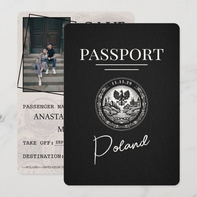 Svart polskt pass, spara datum datumet (Fram/baksida)