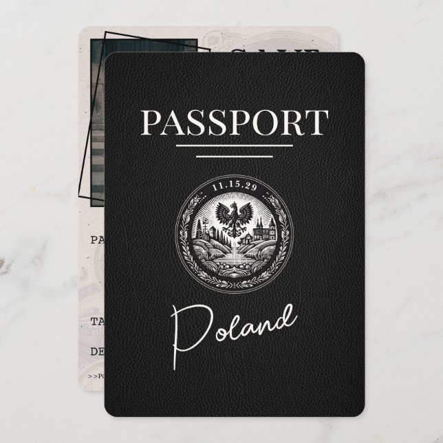 Svart polskt pass, spara datum spara datumet (Fram/baksida)