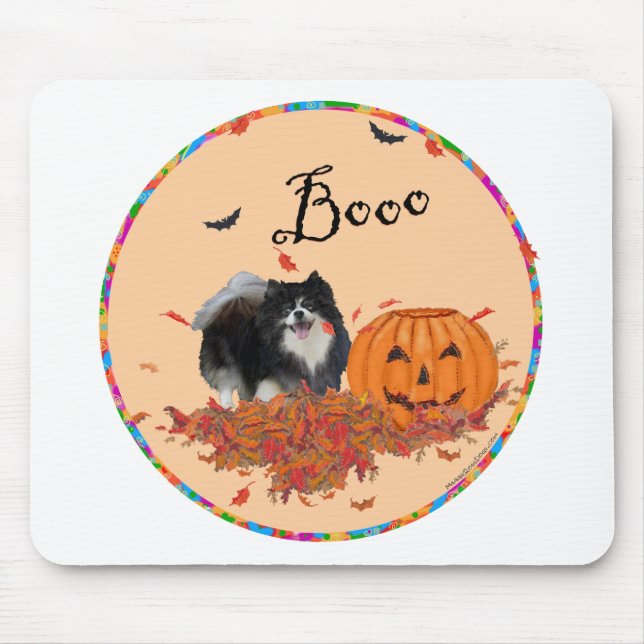 Svart Pomeranian Halloween Musmatta (Framsidan)