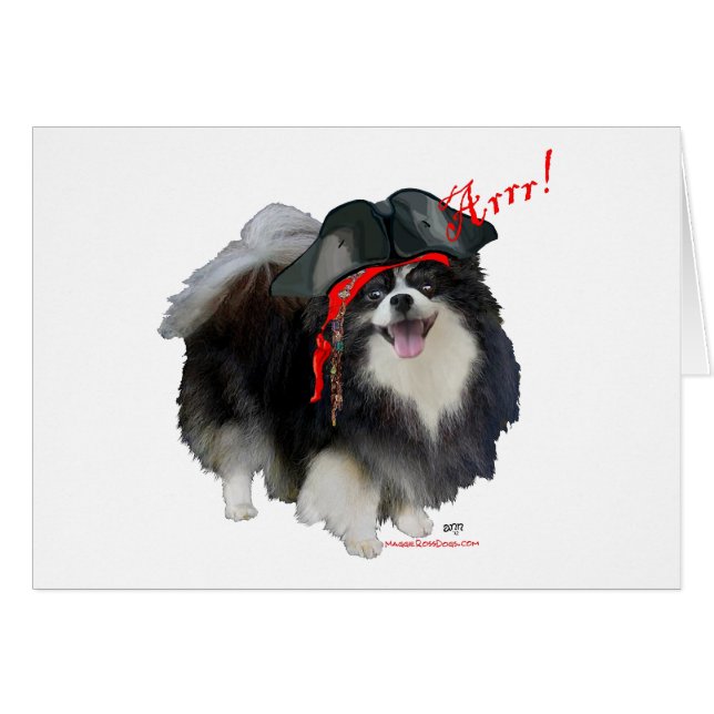 Svart Pomeranian Pirat - Arrr! Hälsningskort (Framsidan Horizontal)