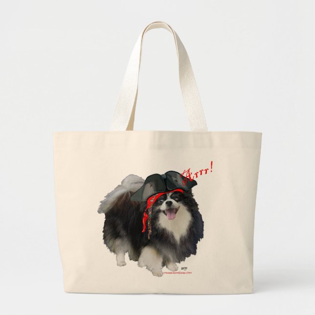 Svart Pomeranian Pirat - Arrr! Jumbo Tygkasse (Framsidan)