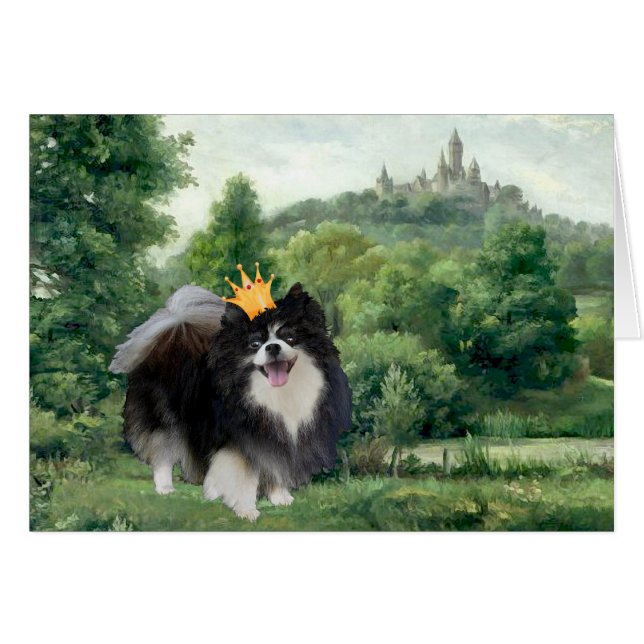 Svart Pomeranian Prins Hälsningskort (Framsidan Horizontal)