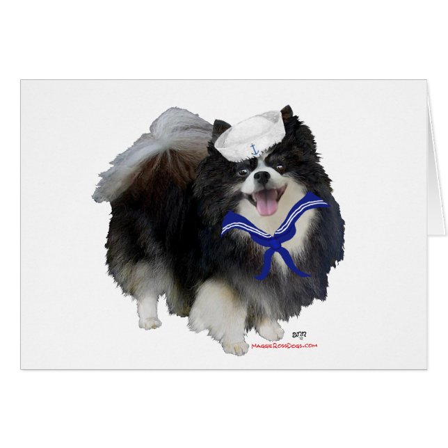 Svart Pomeranian Sjöman Hälsningskort (Framsidan Horizontal)