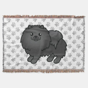 Svart Pomeranian Söt Tecknad Hund & Tassar Filt