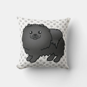 Svart Pomeranian Söt Tecknad Hund & Tassar Kudde