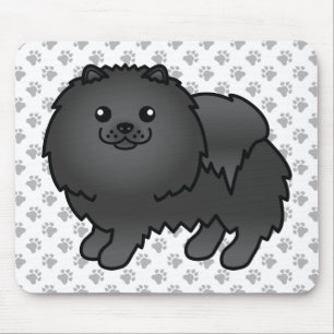 Svart Pomeranian Söt Tecknad Hund & Tassar Musmatta