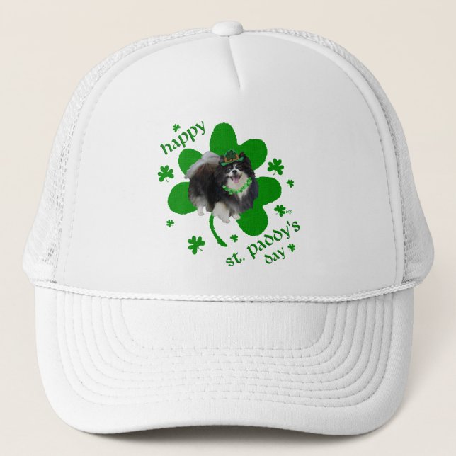 Svart Pomeranian St Patricks Day Truckerkeps (Framsida)