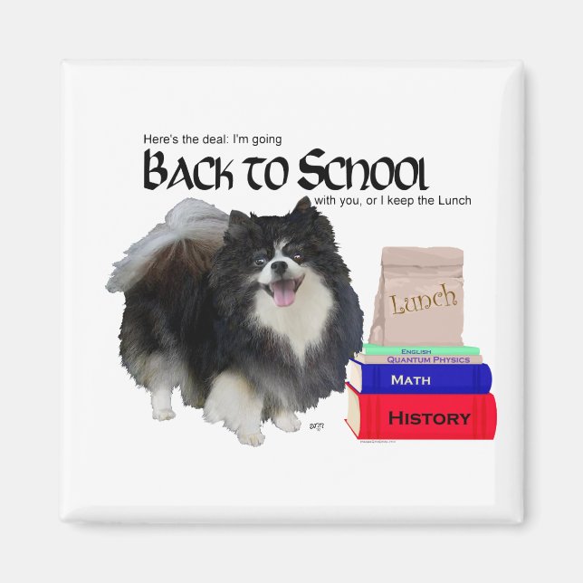 Svart Pomeranian Tillbaka till Skolan Magnet (Framsidan)