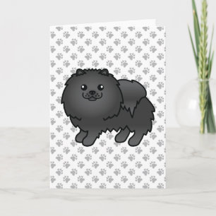 Svart Pommern Cute Tecknad hund och Tassar Kort