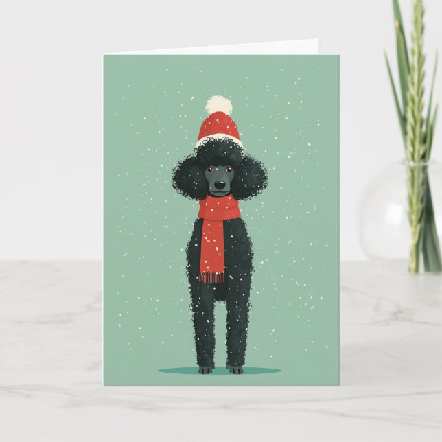 Svart Poodle Hölsalut Kort (Framsida)