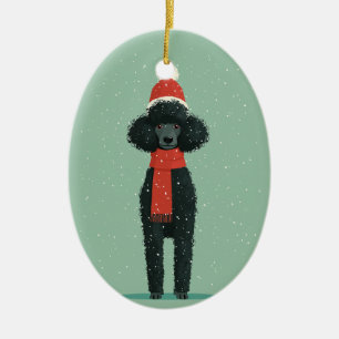 Svart Poodle Julsouvenir Julgransprydnad Keramik